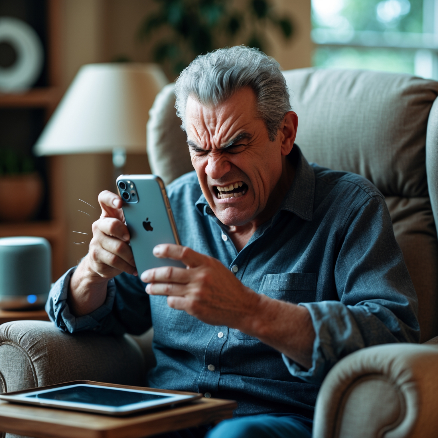Frustrated Boomer with technology - showing the pain point before finding the solution